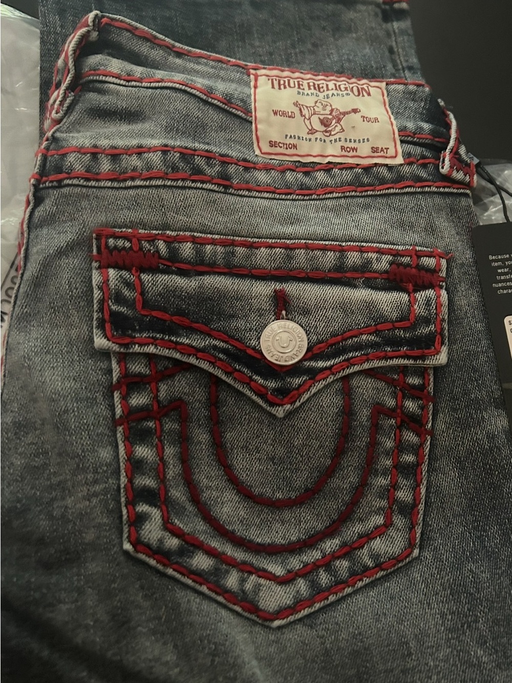 True Religion Women’s Gray Denim Skinny Jeans with Red Stitching
